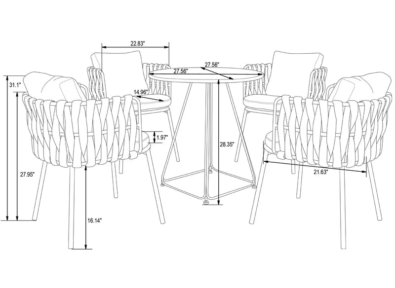 Anchor Outdoor Patio Seating Set 4 Chairs and 1 Table Set (Silver) Braided & Rope