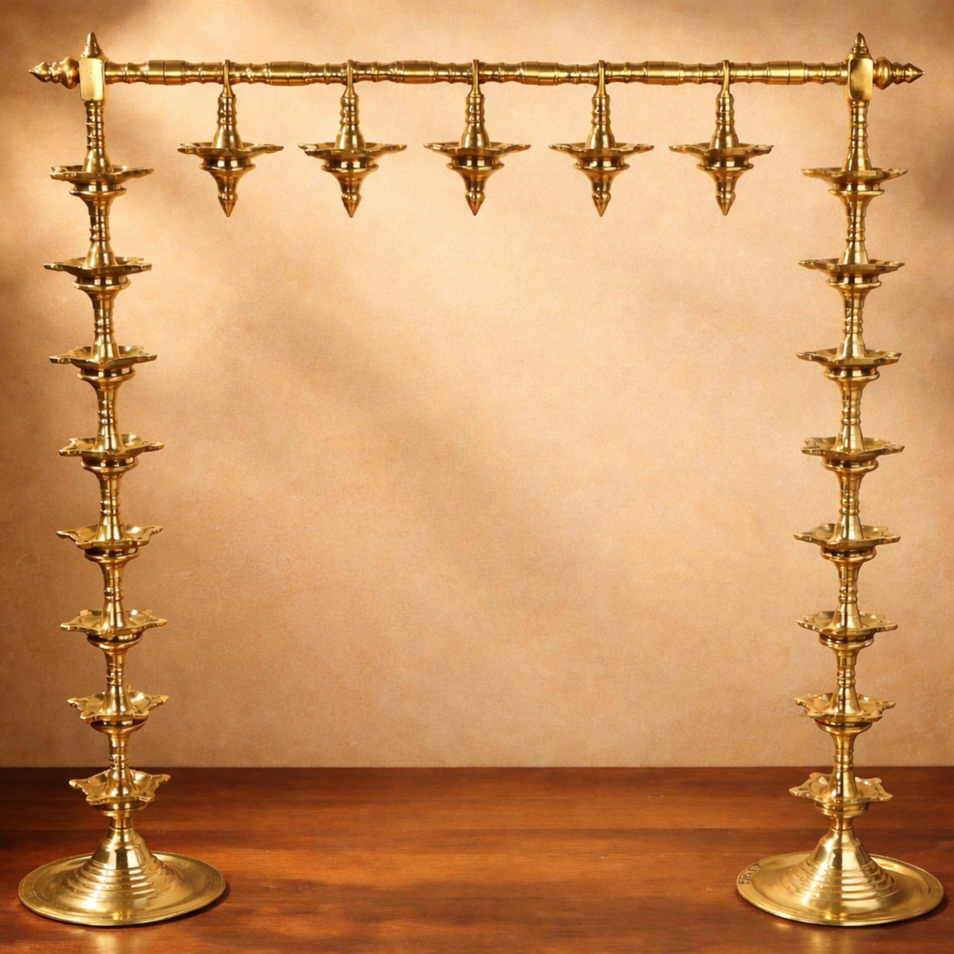 Brass Traditional Deepa Stambh Lamp Stand Kuthu Vilakku Nilavilakku Samai Peetal Pittalai Temple Pooja Oil Lamp Stand Large Floor Diya Stand South Indian Mandir Deepam Stand Decorative Brass Vilakku, Gold, 30.5 Inch, 1 Piece