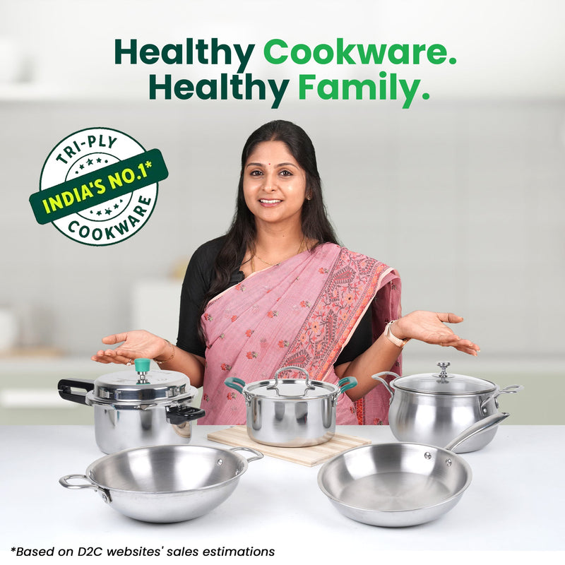 TurboCuk Tri-ply Stainless Steel Casserole/ Cooking Pot/ Sauce Pot+ Steel Lid, Premium Quality, 3 Layer Thick Body, 100% Toxin-free, Non-stick, Induction & Gas, 2.1L