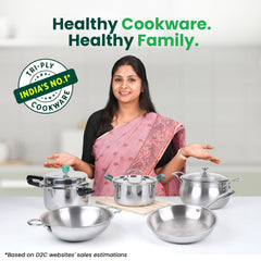 TurboCuk Tri-ply Stainless Steel Wok/Fry Pan+ Steel Lid, Premium Quality, 3 Layer Thick Body, 100% Toxin-free, Non-stick, Induction & Gas, 1.8/2.3L, 1/1.6kg
