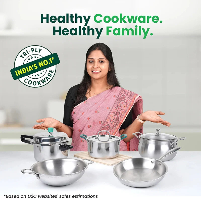 TurboCuk Tri-ply Stainless Steel Wok Kadai, Premium Quality, 3 Layer Thick Body, 100% Toxin-free, Non-stick, 1.3/3 L, 18/24 cm