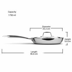 Triply Stainless Steel Fry Pan With Lid (Milton Procook)