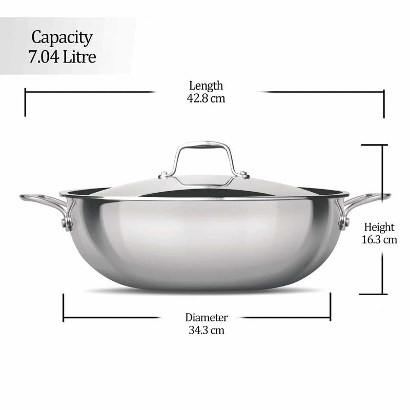 Triply Stainless Steel Kadhai with Lid (Milton Procook)