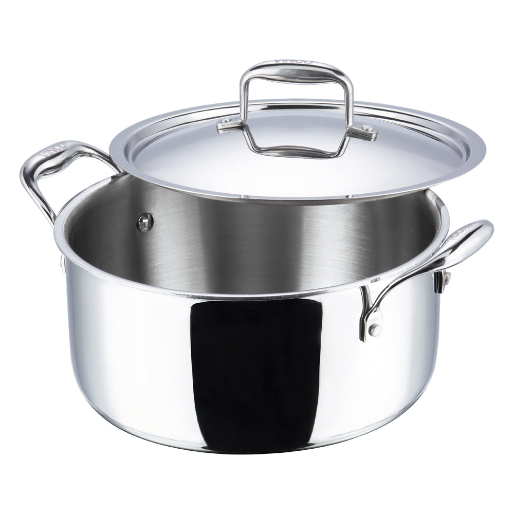Vinod Platinum Triply Stainless Steel Saucepot with Lid (Induction Friendly) - 6.8 L