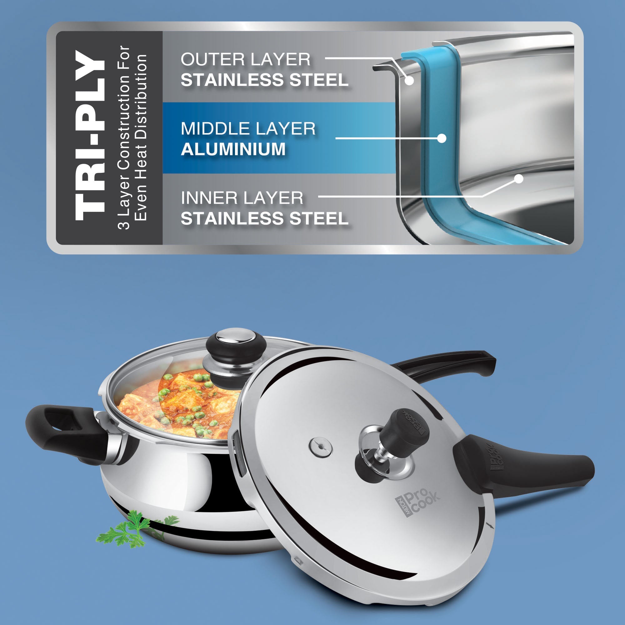 Pressure Cooker Outer Lid Curve Triply (Milton Procook)