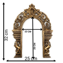 Bhunes Brass Prabhavali Arch Frame with Dual Yali – Wall Hanging Temple Backdrop | Traditional Prabhawali for Deity | Home Mandir Decor | Prabhaval for God Idol, Gold, 13 Inch, 1 Piece