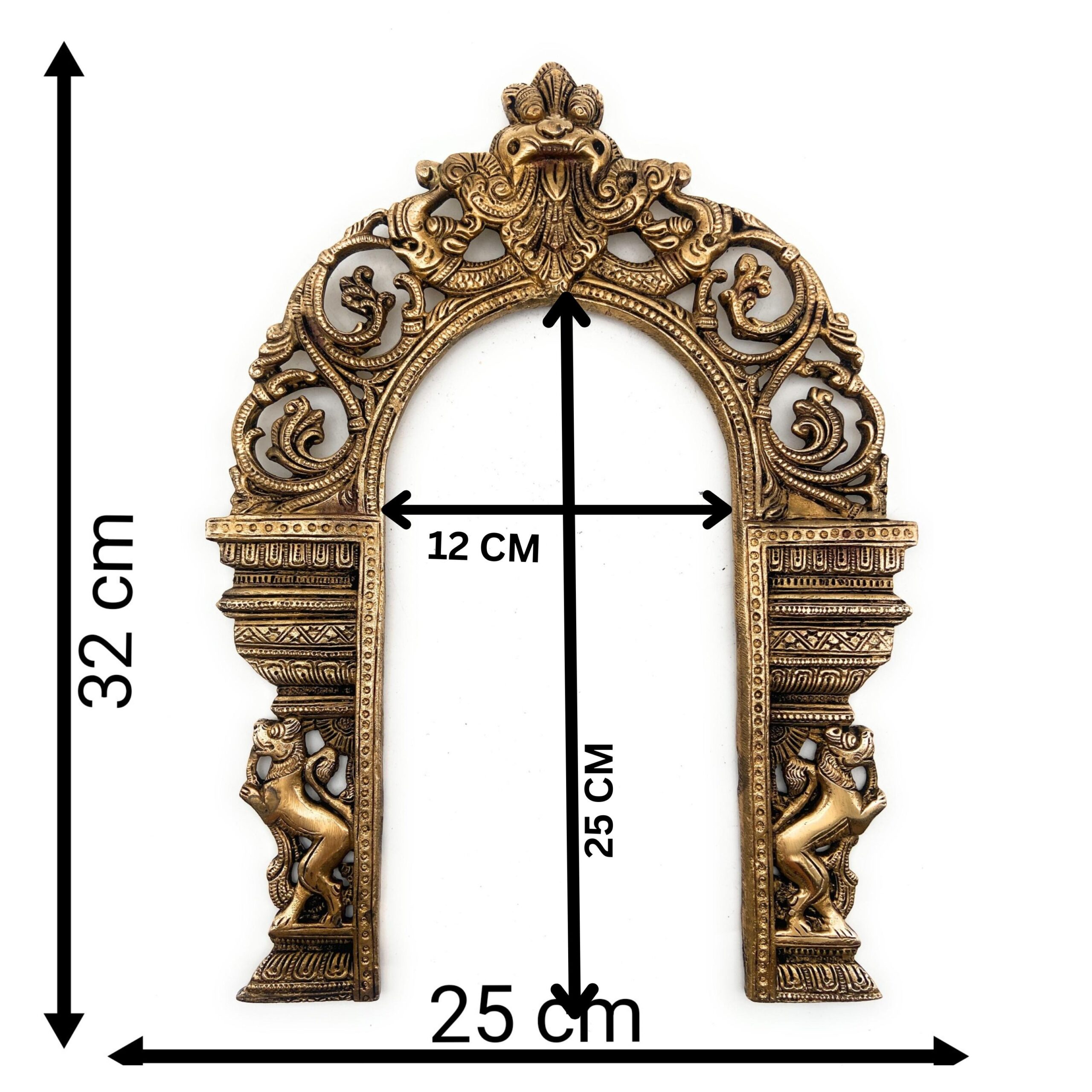 Bhunes Brass Prabhavali Arch Frame with Dual Yali – Wall Hanging Temple Backdrop | Traditional Prabhawali for Deity | Home Mandir Decor | Prabhaval for God Idol, Gold, 13 Inch, 1 Piece