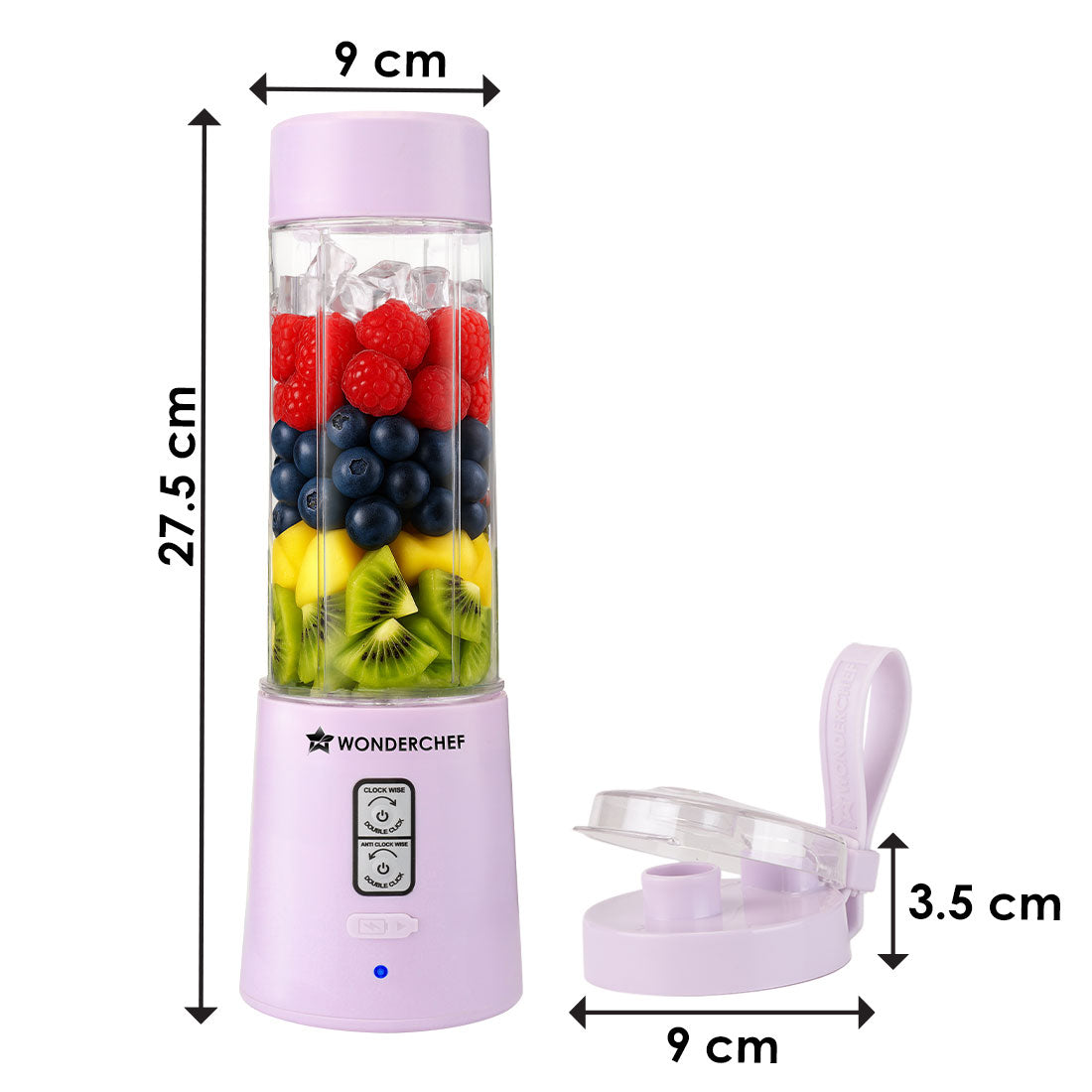 Wonderchef Twister Portable Blender, 500ml, Dual-rotation Stainless-steel Blades, For Crushing Ice, Smoothies, Shakes, S