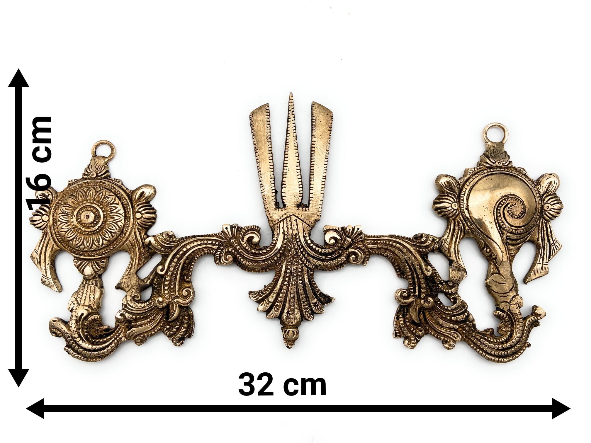 Brass Vishnu Chakra For Pooja, Shank Chakra For Wall Hanging, Tirupati Symbol, Brass Statue Of Shankha Chakra Namah, Religious Symbol Of Lord Vishnu, Gold, 6.5 Inch, 1 Piece