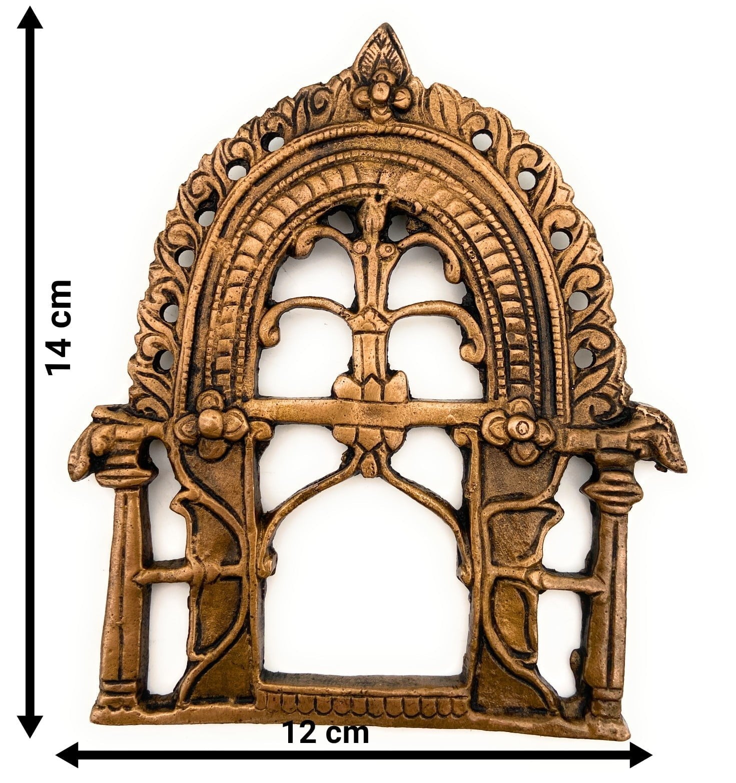 Bhunes Brass Small Prabhavali Arch Frame – Wall Hanging Kirtimukha Prabhawali for Home Temple, Deity Backdrop, Pooja Decor, Prabhaval, Gold, 5.5 Inch, 1 Piece