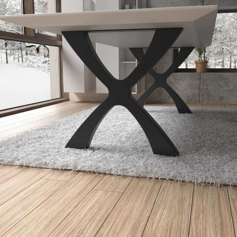 Modern X-Shape Metal Table Base for Dining | Sleek Powder-Coated Steel Frame for Wooden, Glass or Resin Tops