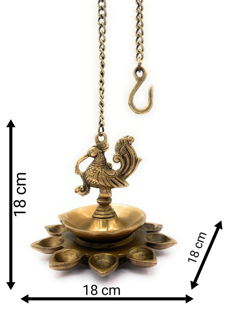 Brass Hanging Lamp Peetal Pittal Ceiling Lantern, Traditional Pitala Pendant Light, Antique Vellikal Jhoomar,Gold, 7 Inch, 1 Piece