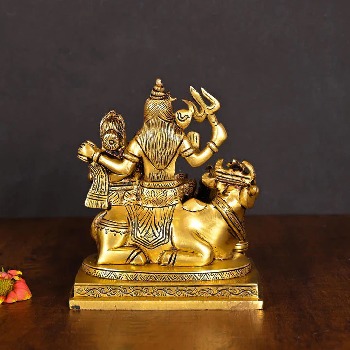 Brass Shiva Family On Nandi Idol (6 Inch)