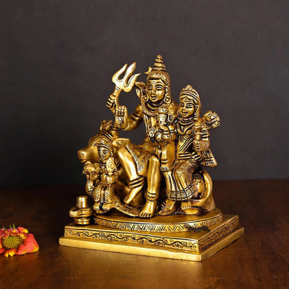 Brass Shiva Family On Nandi Idol (6 Inch)