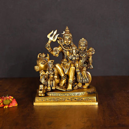 Brass Shiva Family On Nandi Idol (6 Inch)