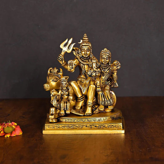Brass Shiva Family On Nandi Idol (6 Inch)
