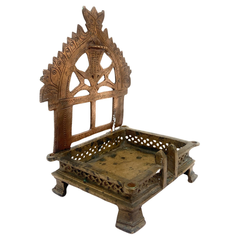 Handcrafted Brass Pooja Chowki / Puja Peetham / Bajot / Peeta / Sinhaasan, Traditional Puja Platform for Home Mandir & Temple Rituals,Brown, 7 Inch, 1 Piece