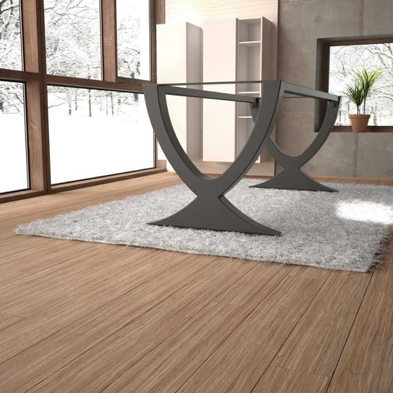 Metal Table Base Curved X-Design Matte Black Iron Legs for Modern Living Room & Office Desks