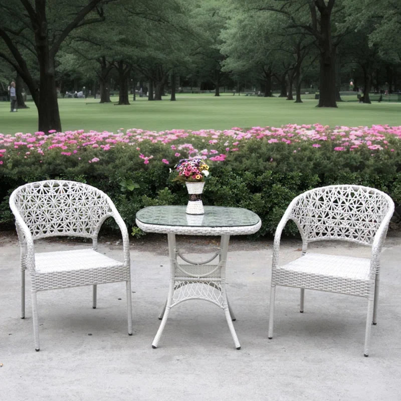Sybil Outdoor Patio Seating Set 2 Chairs and 1 Table Set (White)
