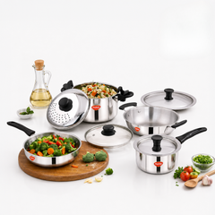 Ultimate Cookware Combo 5 +-Piece Set + 3L Strainer Pot with Glass Lid