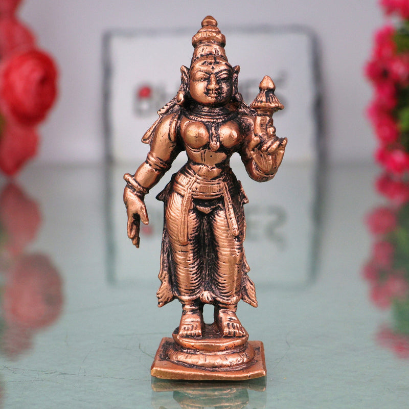 Copper Parvati Idol Tamra Uma Gauri Amman Murti Shakti Devi Vigraha for Pooja Mandir Home Decor, Brown, 3 Inch, 1 Piece