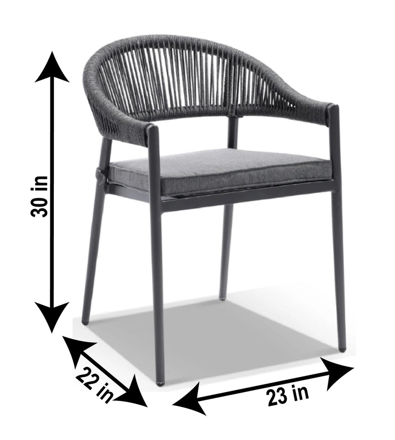 Maven Outdoor Patio Seating Set 4 Chairs and 1 Table Set (Dark Grey) Braided & Rope
