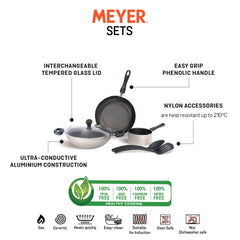 Meyer Non-Stick 6pcs Set (14cm Milkpan+26cm Frypan+26cm Kadai+Nylon Turner+Nylon Spoon)