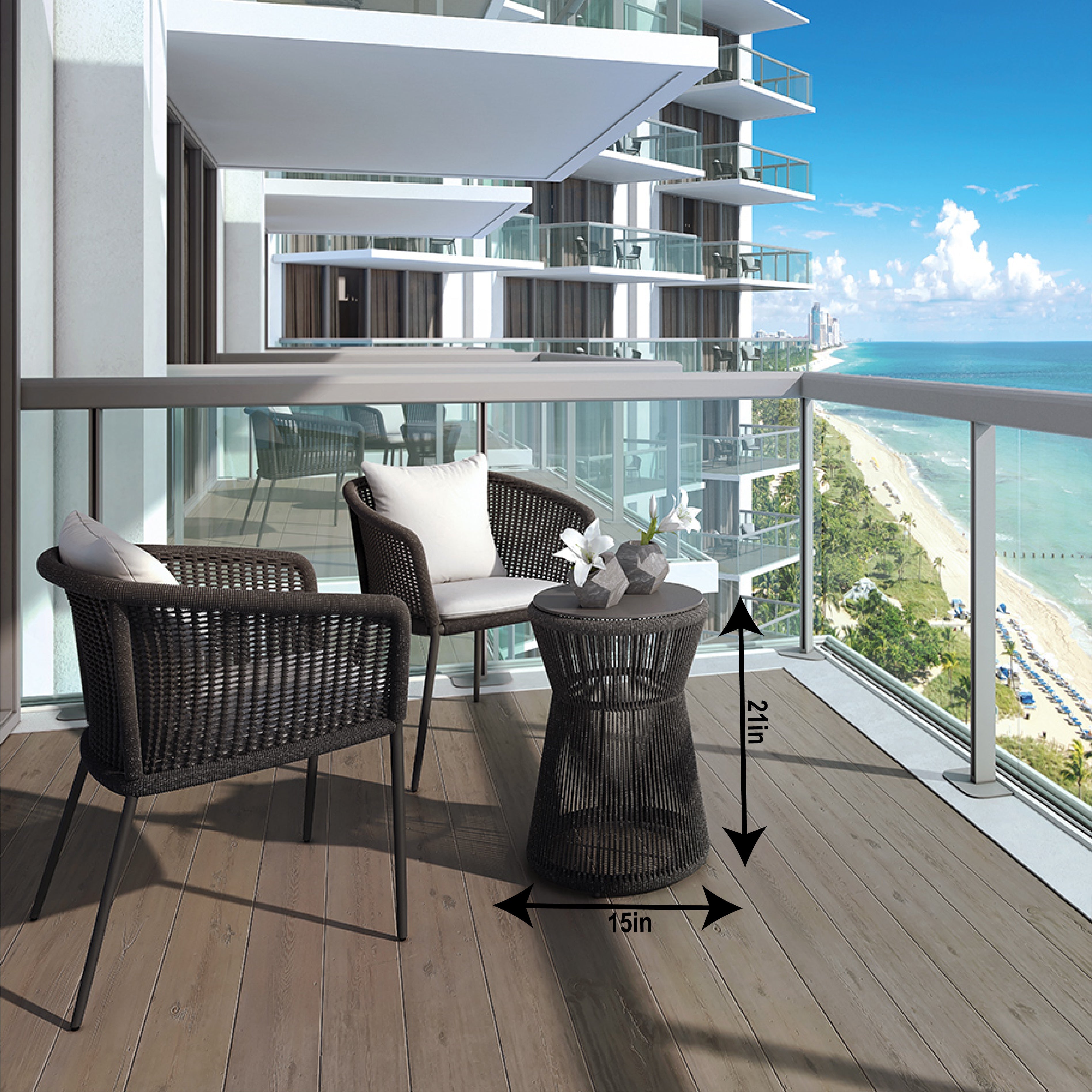 Pico Outdoor Patio Seating Set 2 Chairs and 1 Table Set (Black) Braided & Rope