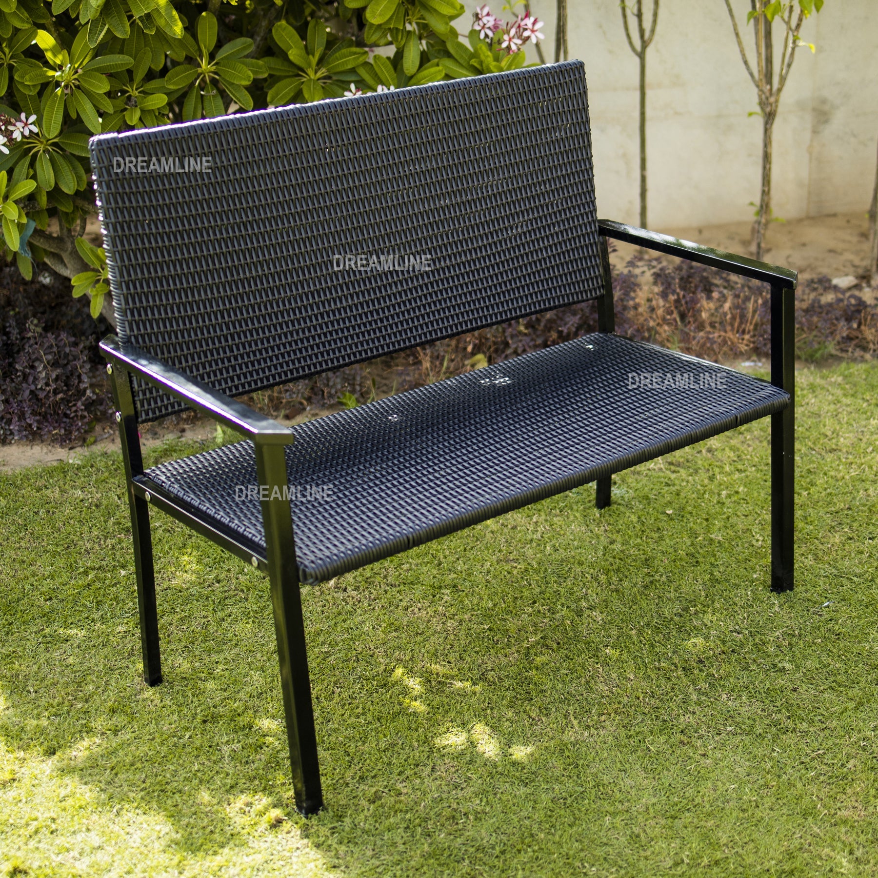 Franco Wicker 2 Seater Garden Bench for Outdoor Park - (Black)