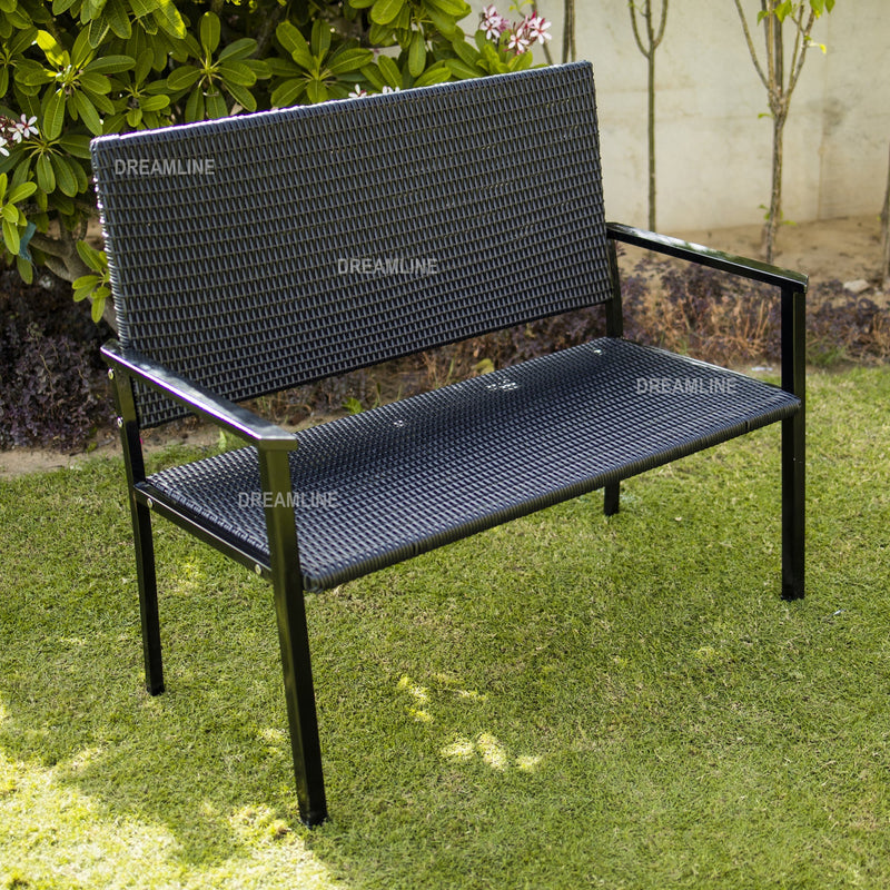 Franco Wicker 2 Seater Garden Bench for Outdoor Park - (Black)