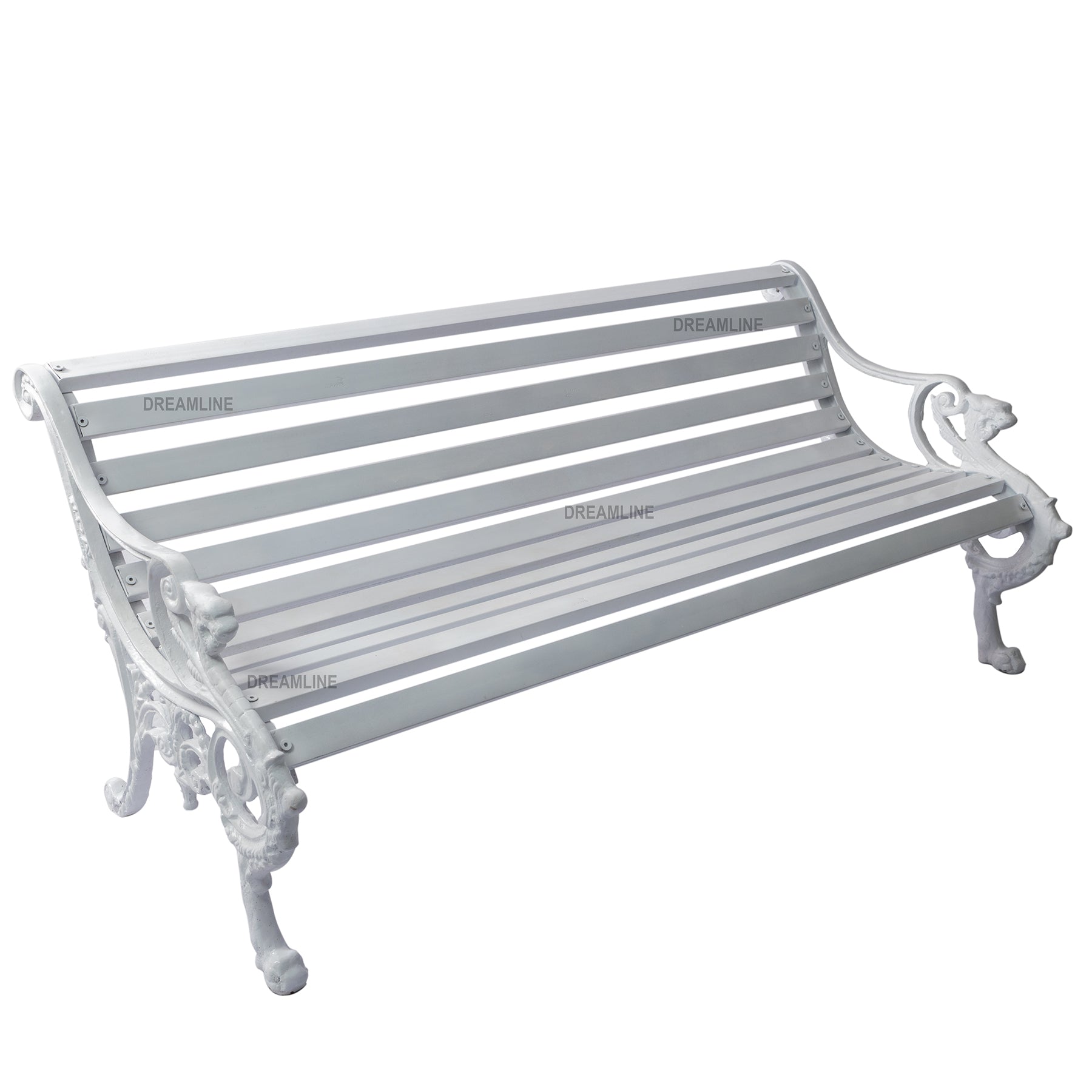 Zahraa Cast Iron 3 Seater Garden Bench for Outdoor Park - (White)