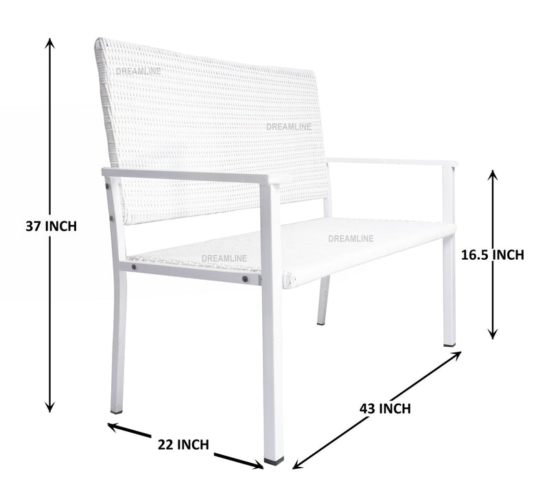 Bolton Wicker 2 Seater Garden Bench for Indoor & Outdoor Park - (White)
