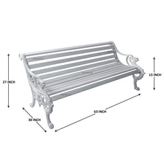 Zahraa Cast Iron 3 Seater Garden Bench for Outdoor Park - (White)
