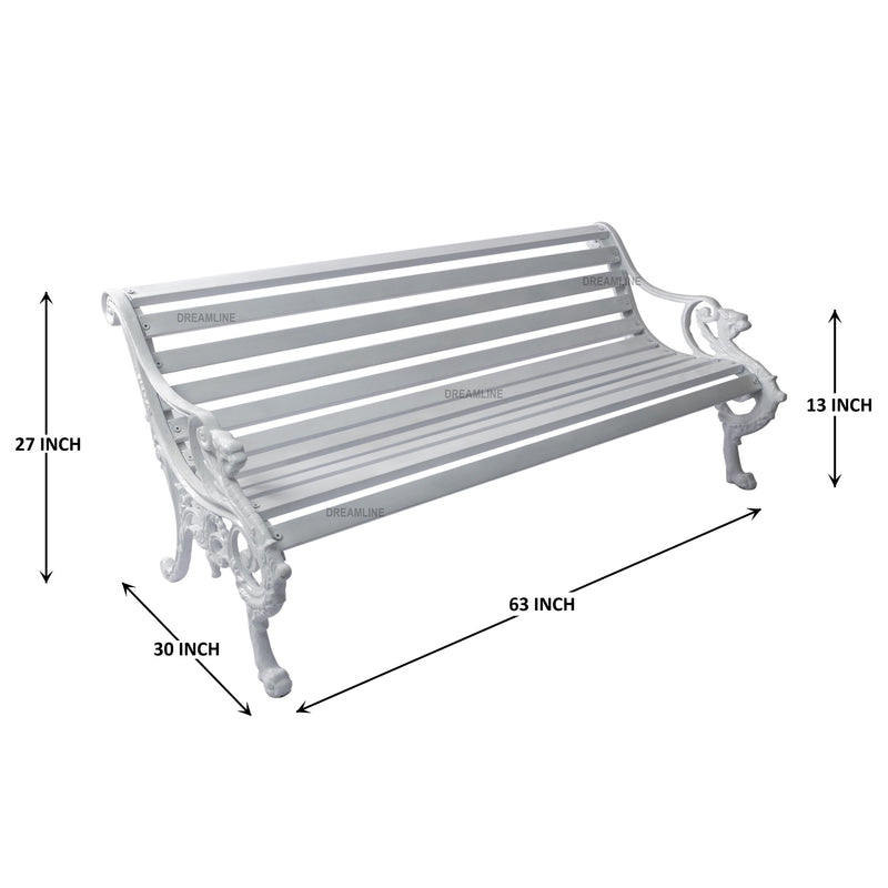Zahraa Cast Iron 3 Seater Garden Bench for Outdoor Park - (White)
