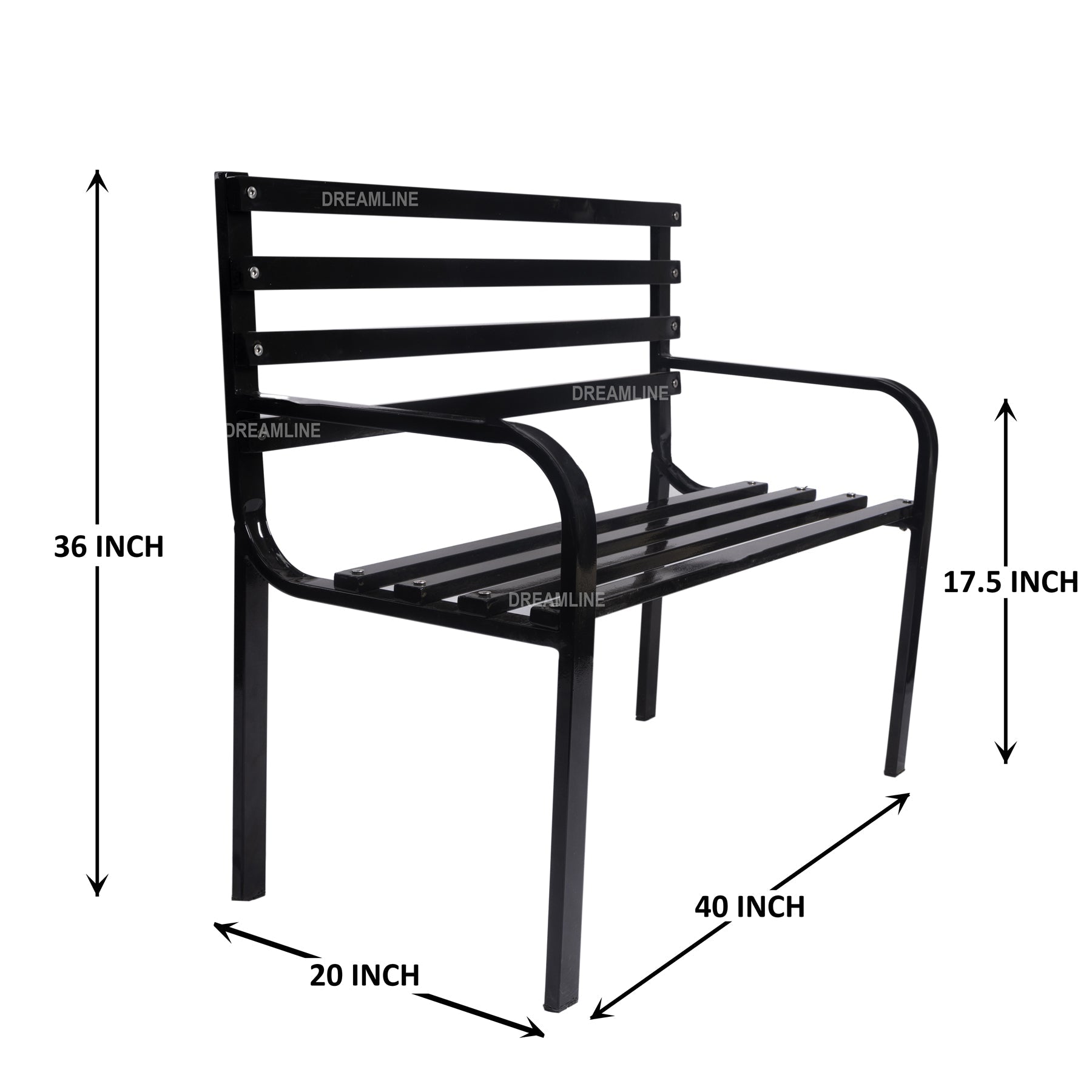 Carrillo Metal 2 Seater and 1 Table Garden Bench for Outdoor Park - (Black)