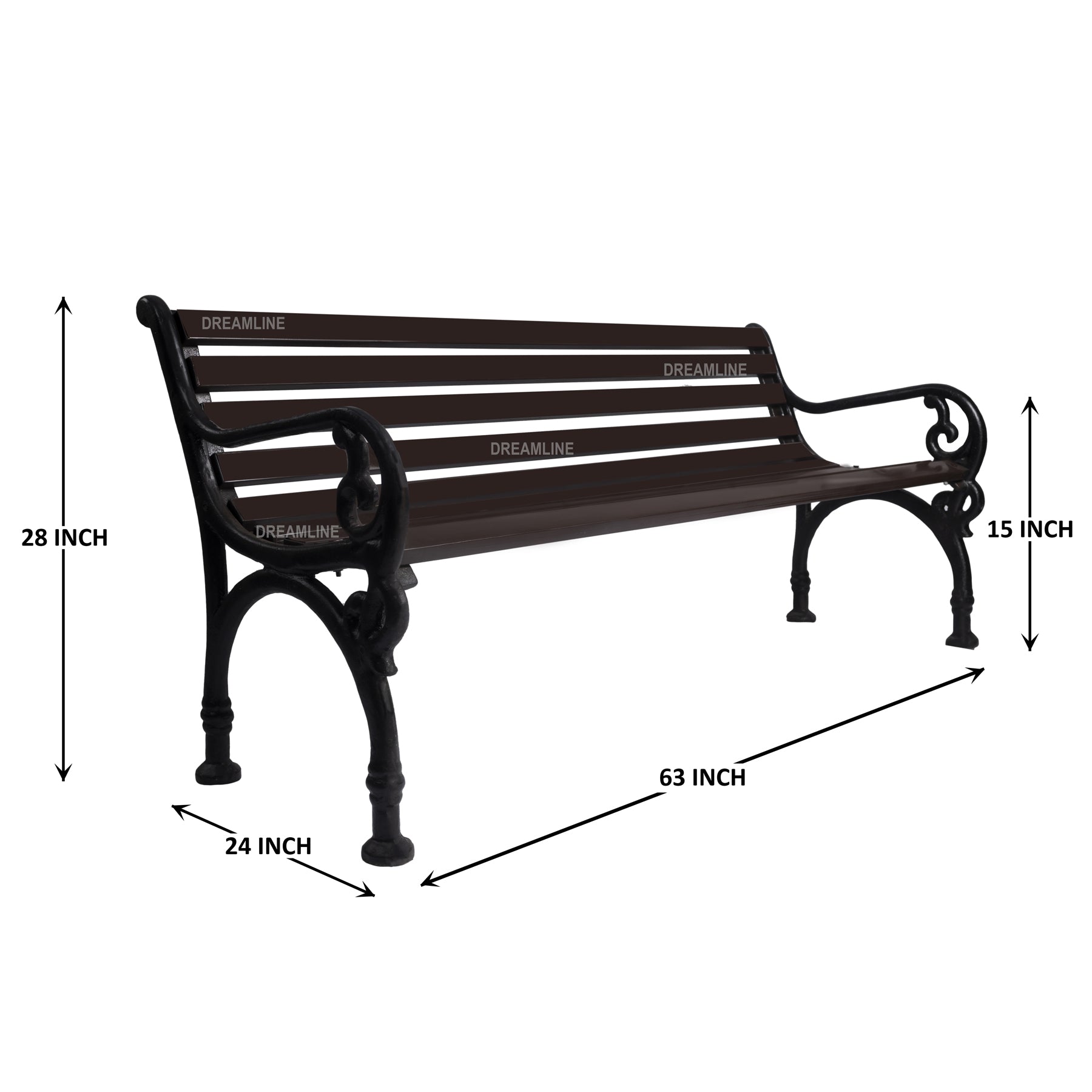Ruben Cast Iron 3 Seater Garden Bench for Outdoor Park - (Brown)