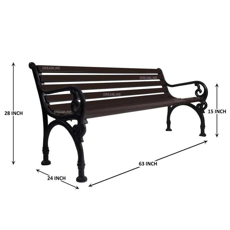 Ruben Cast Iron 3 Seater Garden Bench for Outdoor Park - (Brown)