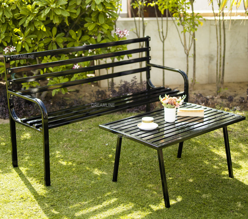 Boyle Metal 3 Seater and 1 Table Garden Bench for Outdoor Park - (Black)