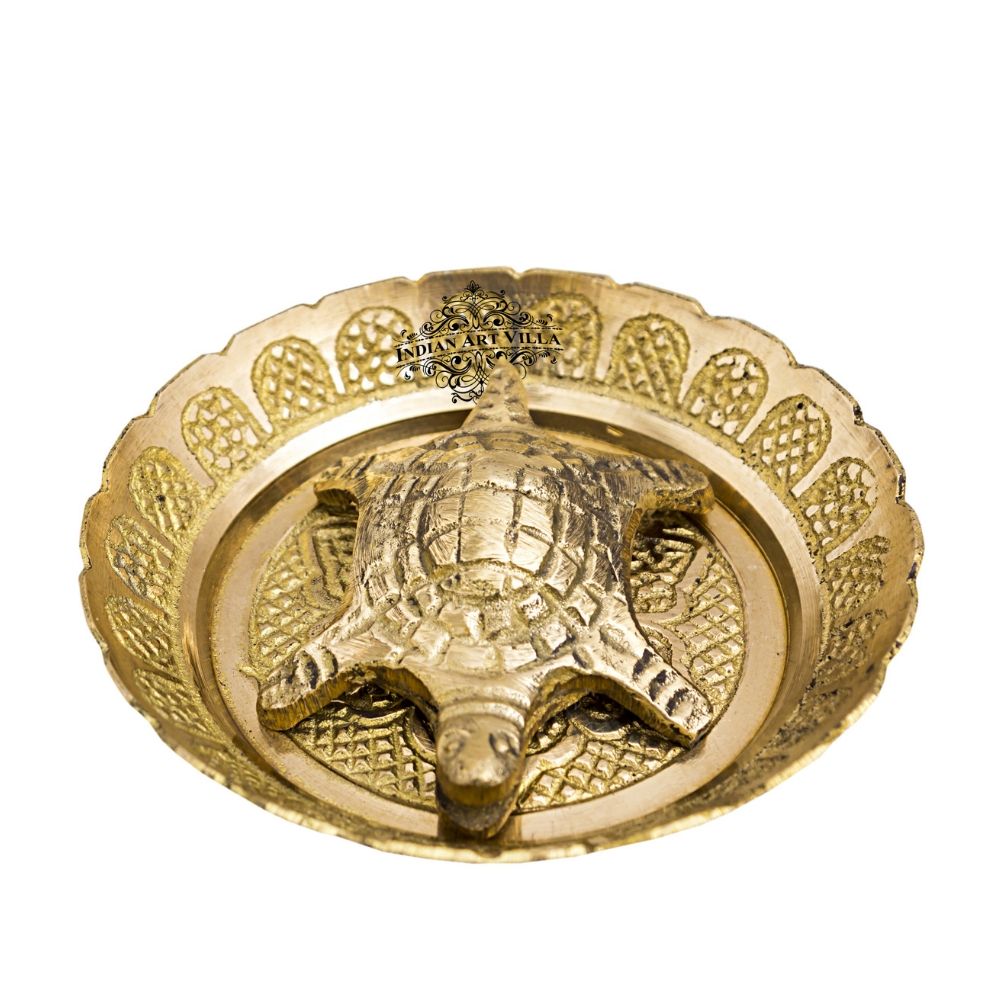 Brass Handmade Open Mouth Tortoise with Bowl