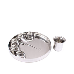 Steel 8 Piece Curved Thali Set (1 Thali  4 Bowl 1 Chutni 1 Curved Glass 1 Spoon)