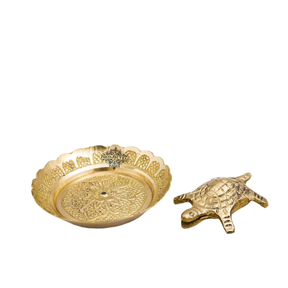Brass Handmade Open Mouth Tortoise with Bowl
