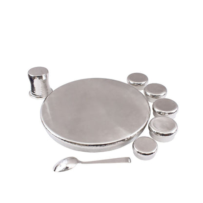 Steel 8 Piece Curved Thali Set (1 Thali  4 Bowl 1 Chutni 1 Curved Glass 1 Spoon)