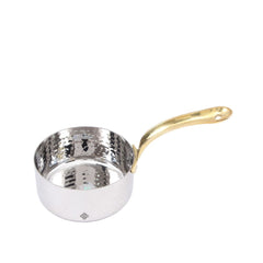 Handcrafted Pure Steel Hammered Design Curved Serving Fry Pan with Brass Handle