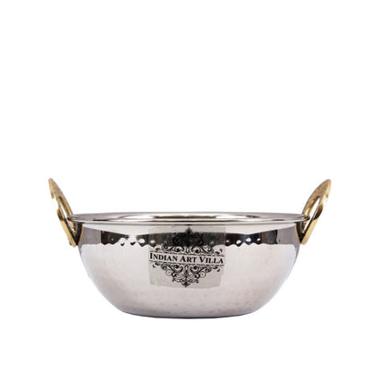 Steel Hammered Design Kadhai with Brass Handle