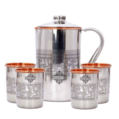 Handmade Pure Steel Copper Jug Pitcher With Glass Tumbler Gift Set