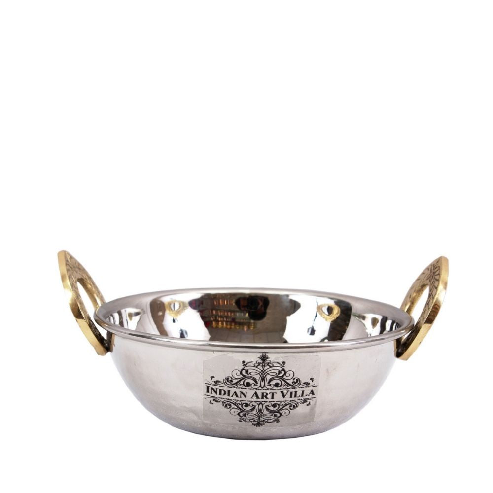 Steel Hammered Design Kadhai with Brass Handle