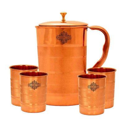 Handcrafted Pure Copper Luxury Design Jug & Glass with Box, Drinkware Gift Set