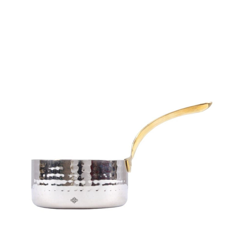 Handcrafted Pure Steel Hammered Design Curved Serving Fry Pan with Brass Handle