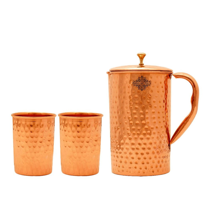 Handmade Pure Copper Hammered Design Jug & Glass with Box, Drinkware Gift Set