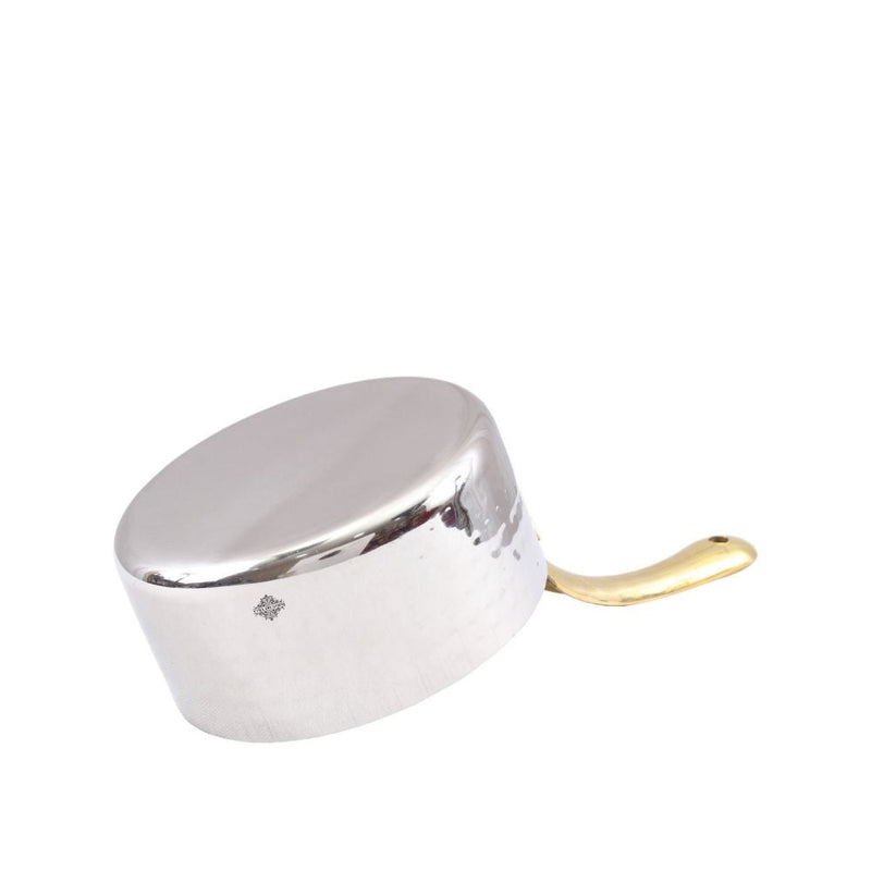 Handcrafted Pure Steel Hammered Design Curved Serving Fry Pan with Brass Handle